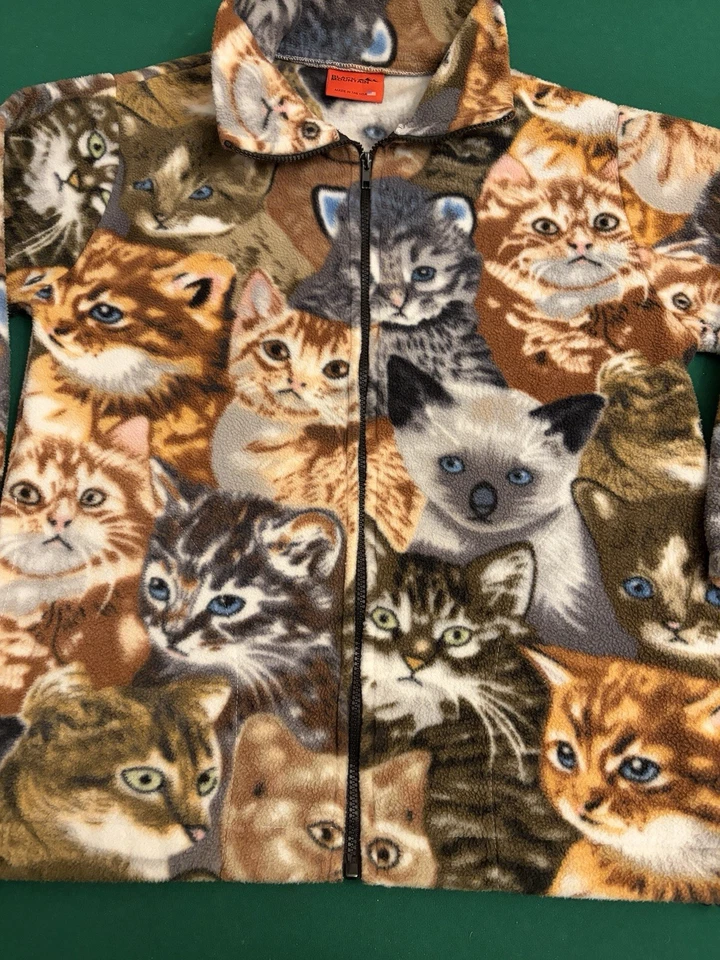 复古黑山全拉链夹克小号小猫 AOP 拉链羊毛美国制造 — 第 2/4 张图片