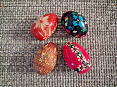 Lot of 4 Vintage Wooden Carved or Hand Painted Polish Easter Eggs