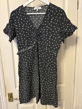 Ladies Next Short Sleeve Black Polka Dot Dress with Ruffles Size 14