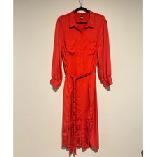 Old Navy XXL Orange Red Belted Shirt Dress Long Sleeve Boho Minimalist Coastal
