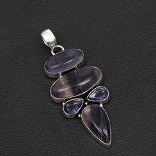 Fluorite Amethyst Gemstone Ethnic Handmade Pendant Jewelry Gift 2.8