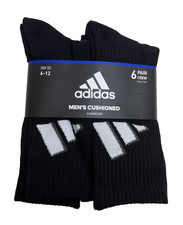 New ADIDAS Shoe Size 6-12 Men's Aeroready Cushioned Black Crew Socks 6 Pairs