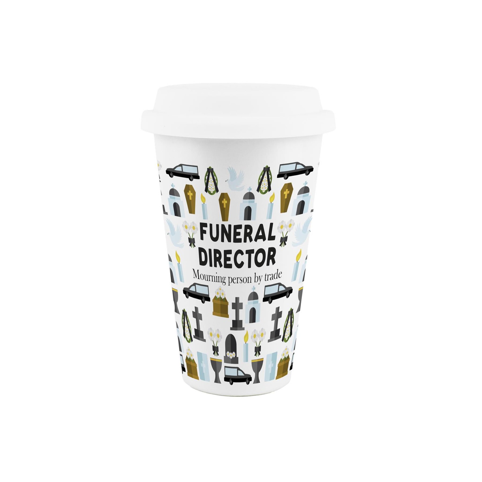 Funeral Director Travel Mug - Novelty Gift Ceramic Mug with Silicone Lid