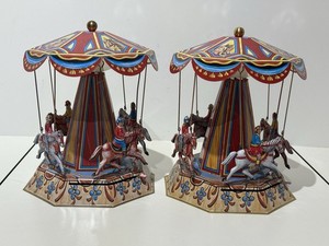 Lot of 2 J.W. Wagner Brunn Tin Horse Carousel Spinning Toys 2005 Germany