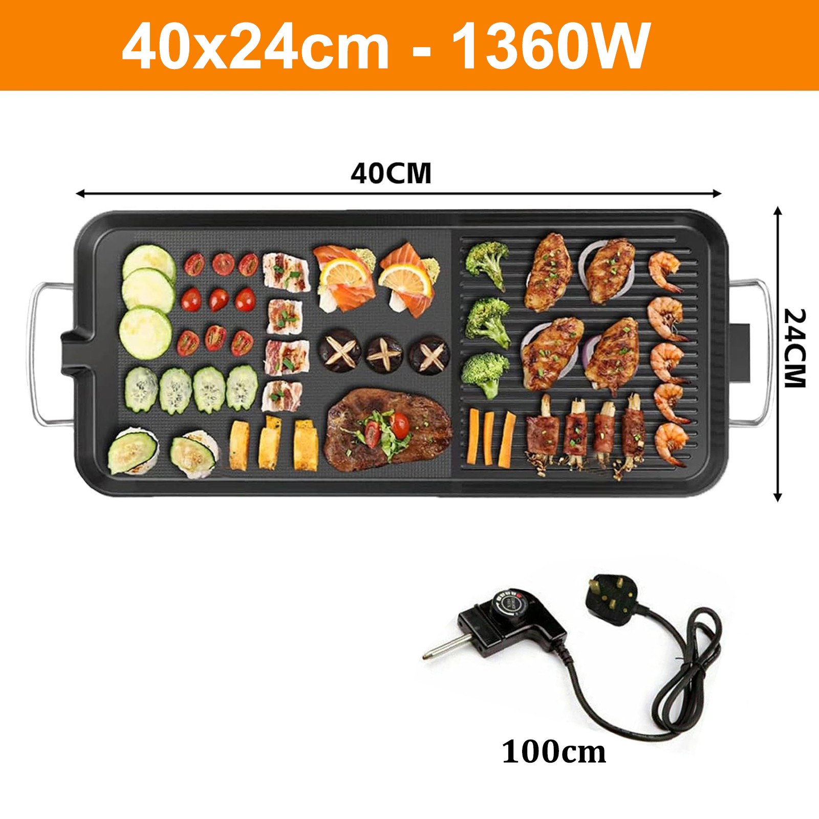 Electric Teppanyaki Grill Table Griddle BBQ Adjustable Temperature Hot Plate