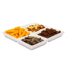 Snacks Dinner Serving Tray Dish in White |10 x 10 inch Set of 2 Decorative Ce...