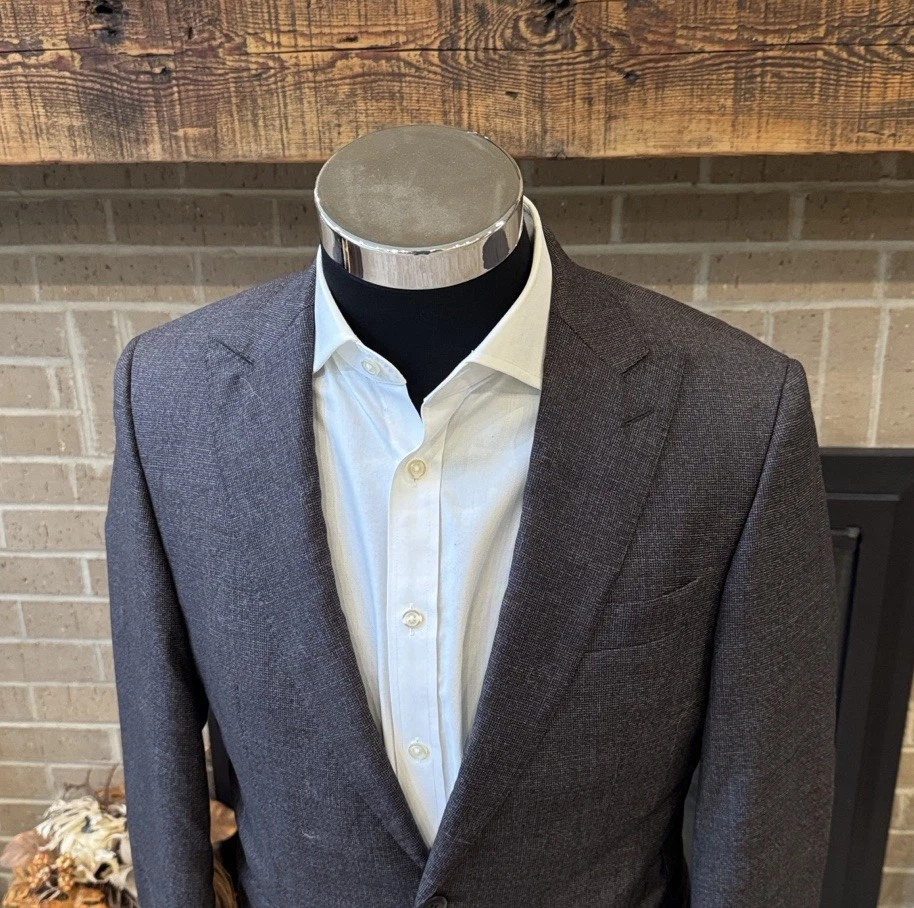 Hugo Boss 36S Gris Marrón Micro Patrón Tela E. Thomas Abrigo Deportivo 2 Botones Usado en Excelente Condición Foto 2 de 4