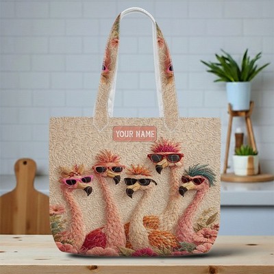 Personalized Flamingo Summer Quilt Tote Bag Quilted Shoulder Bag for Women Gift