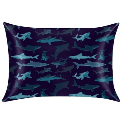 Silk Satin Pillowcase Standard Size for Hair and Skin, Navy Ocean Shark Print...