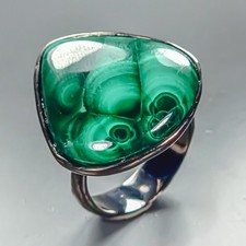 Handmade ring 34 ct Natural Malachite Ring 925 Sterling Silver Size 7.5 /R460998