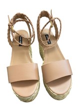 NINE WEST Womens Keily Platform Wedge Sandals Light Natural Size 7.5M NIB