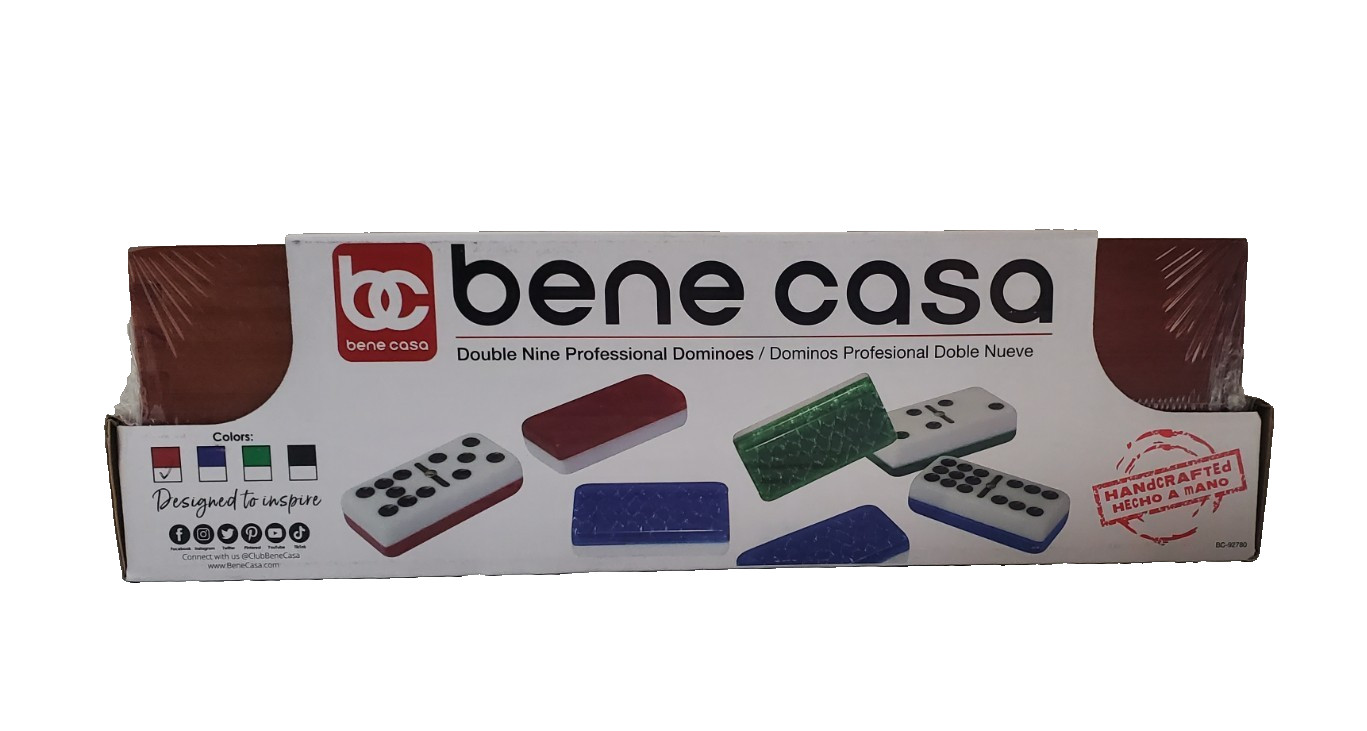 Bene Casa 55-Tile Double 9 Professional Dominoes In Wood Box, Brass Spinners