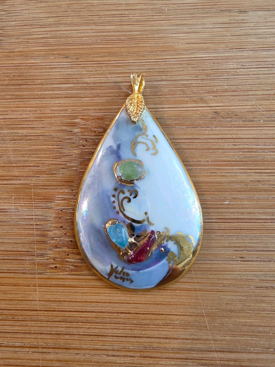 Handmade & Handpainted Abalone Shell Necklace Pen… - image 1