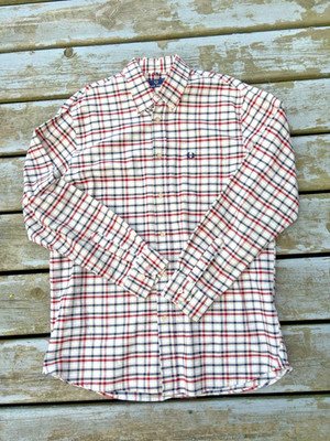 Fred Perry Oxford Blue Pink Plaid Large Cotton Button-Down Long Sleeve Mens