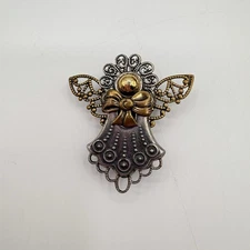 Vintage Kat’s Creations Holiday Brooch Mixed Metals Angel Pin Silver / Gold