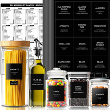 288 Pantry Labels for Food Containers, Black Preprinted Minimalist Waterproof St