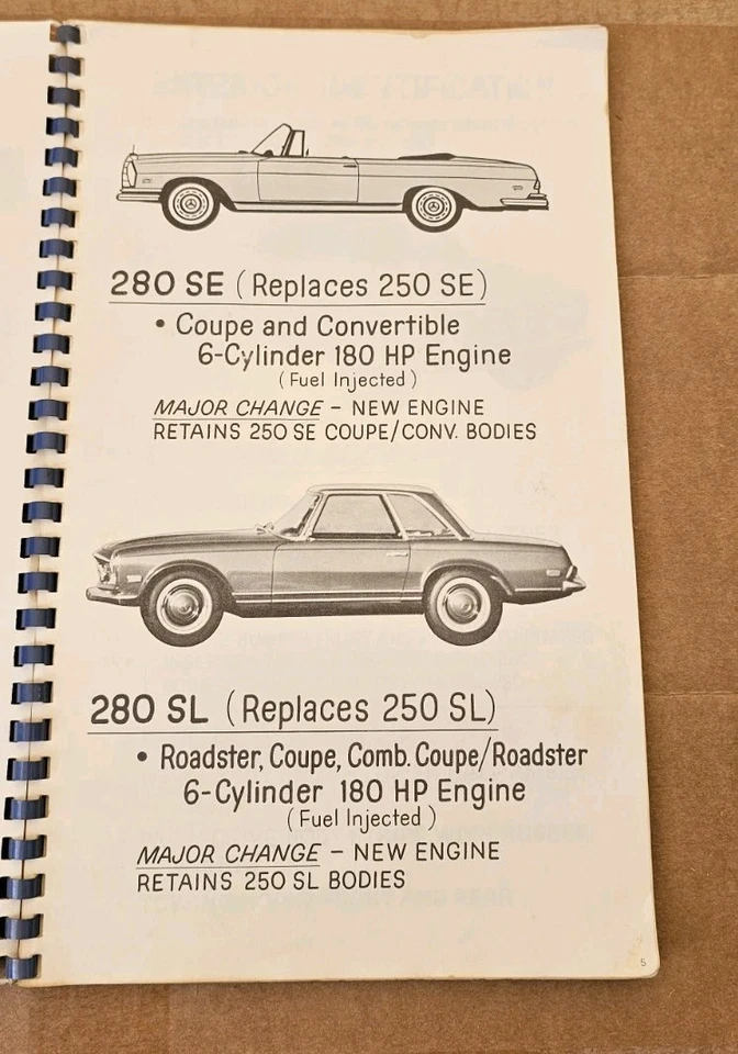 Libro de información de entrenamiento de vendedor Mercedes Benz 1967 original 250s 220 280SL Foto 3 de 4