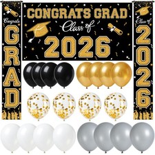 23Pcs Graduation Decorations 2026 Set, Black Gold Porch Door Sign GRAD Banner...