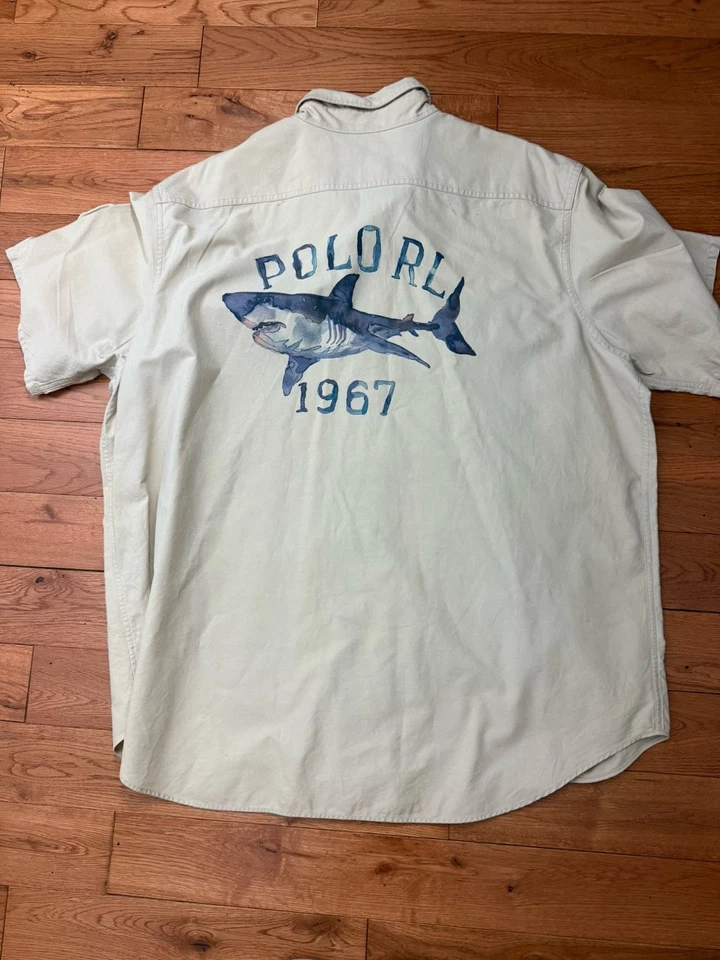 Polo Ralph Lauren 2003 Sportsman Shark Ocean Camp Shirt Double Sided, Size XXL - Image 2 of 4
