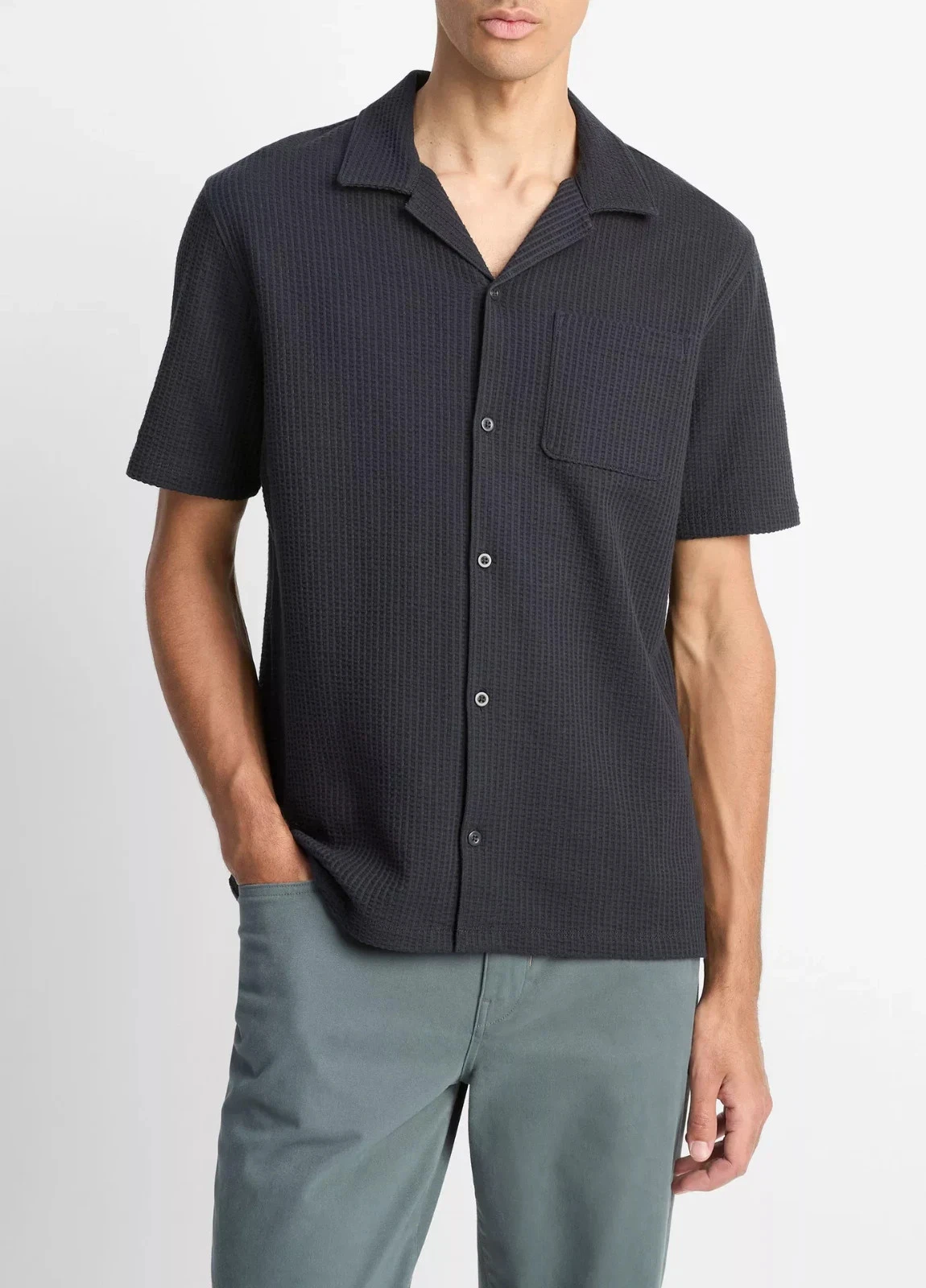 Vince Regular Fit Seersucker Cuban Shirt MSRP $198