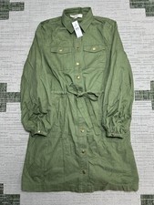 Loft Shirt Dress Womens Small Green Cotton Chest Pocket Tie Front Button Up New