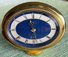 Jaeger Lecoultre Table Desk Clock Gold Navy blue Dial Working Retro Vintage