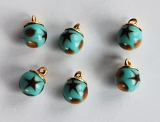VINTAGE PLASTIC BALL PENDANT BEADS • 8mm • STAR DESIGN • BLUE & GOLD