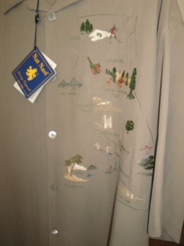 NWT-NAT NAST Khaki Ltd. Ed. #35 Embroidered "Vacation Sports Shirt" 100% Silk XL - Picture 2 of 4