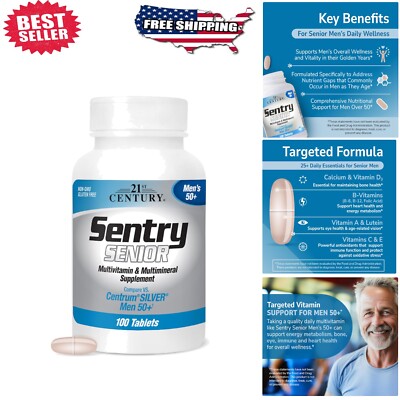 Sentry Senior Men 50Plus Tablets, Unscented, 100 Count for Vitality & Wellness