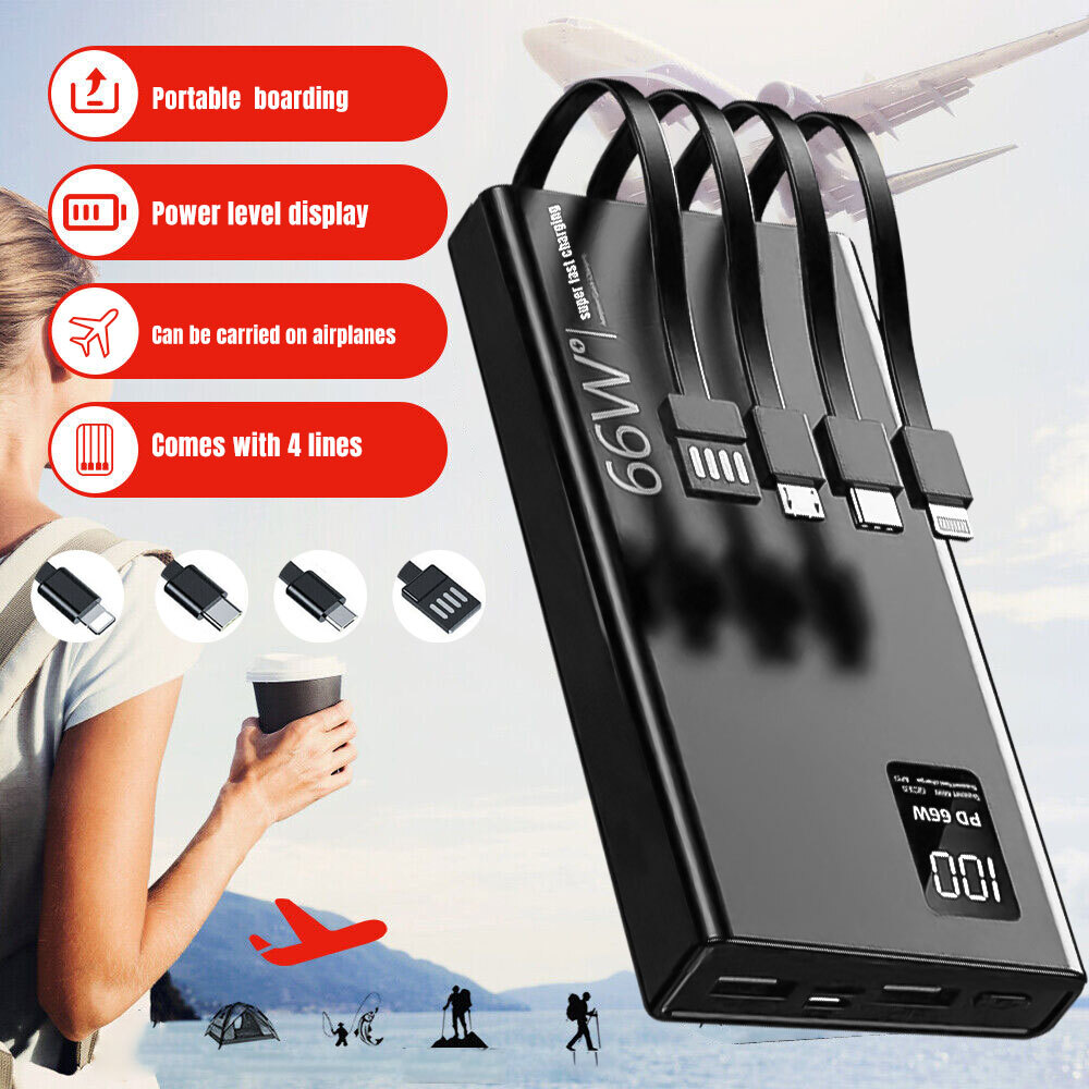 40,000mAh 66W Fast Charging Power Bank with 4 Cables & Dual USB Ports-image