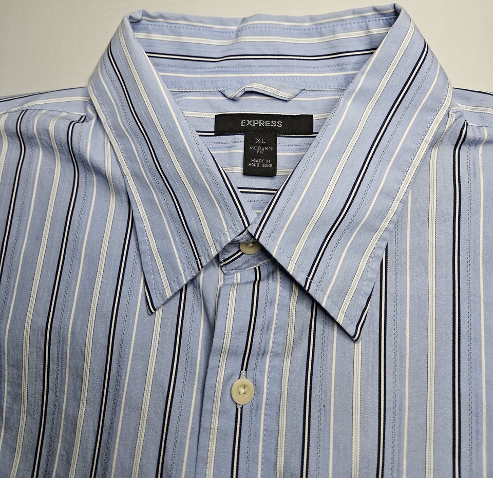 Mens Express Long Sleeve Striped Camp Style Button Up Shirt Size XL