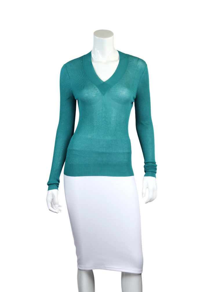 Maglione pullover Yves Saint Laurent manica lunga collo a V lavorato a maglia taglia L