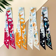 Quality 18 Momme Twill Silk Scarf Ribbon Cloud Animal Necktie Headband 33"*2"