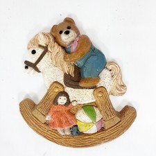 Vintage 1986 Teddy Bear Rocking Horse Frankies Design Baby Room Wall Plaque