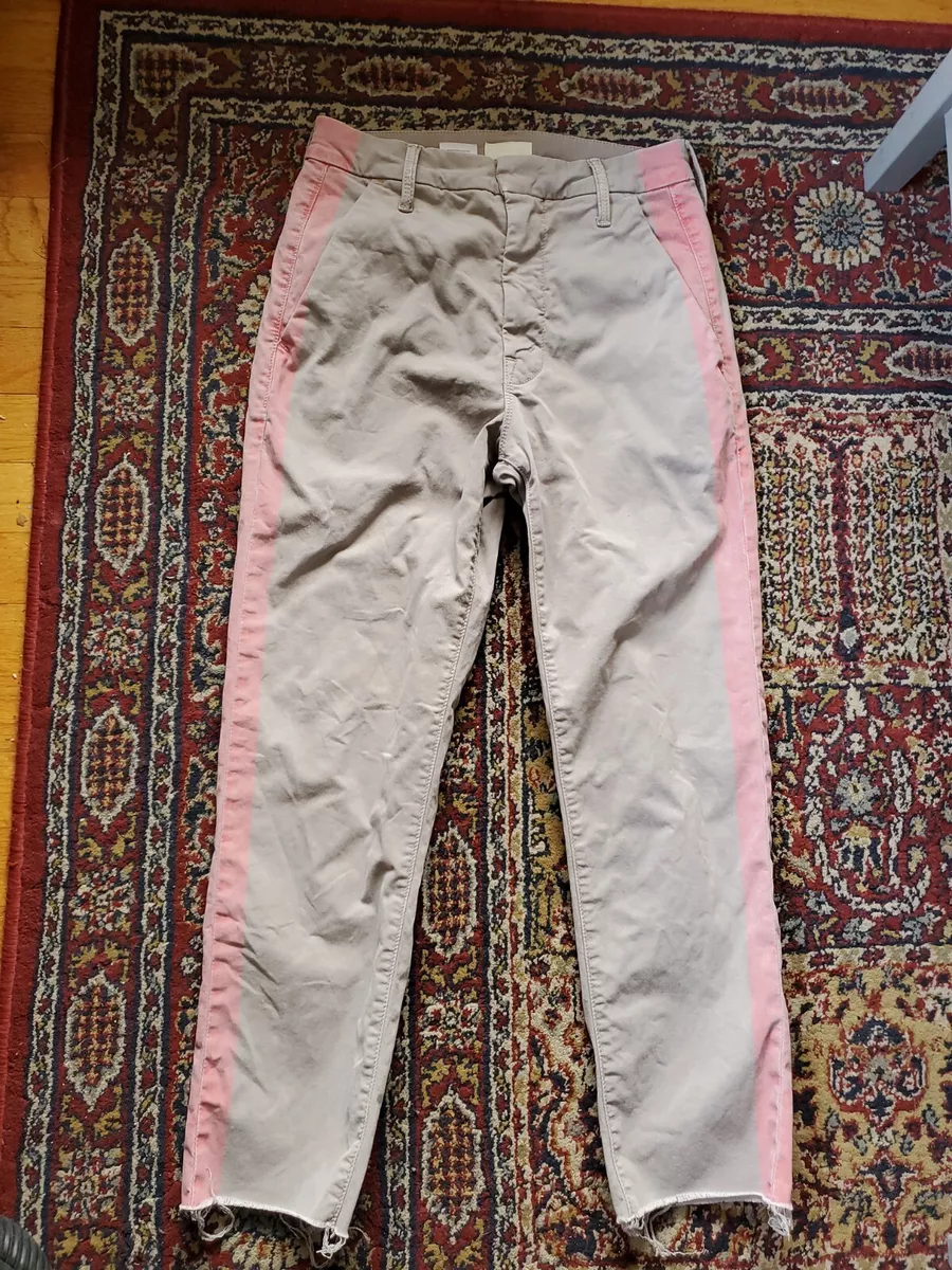 Khaki pants with red stripe sale