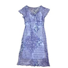 90s Y2k Dress Lavender Purple Floral Patchwork Pattern Sundress Sheer Lined Sz 3