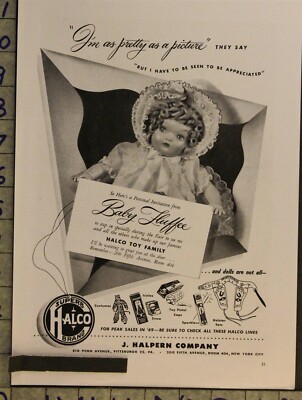 1949 VINTAGE BABY FLUFFEE PUPPE HALCO HALPERN PITTSBURGH COWBOY KAPPE SPIELZEUG AD TJ74