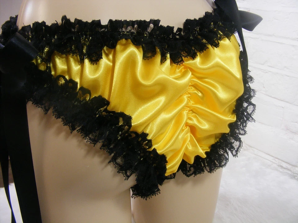 sissy AMARILLO satinado sujetador bragas conjunto ropa interior top lencería bragas HOMBRE O mujer Foto 2 de 4