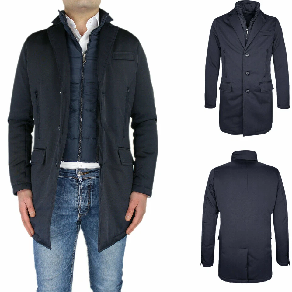Giubbotto Uomo Invernale Giubbino Elegante Soprabito Blu Cappotto Trench VEQUE