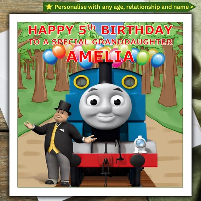 PEACHY IMPRESSIONS THOMAS TANK ENGINE BIRTHDAY CARD personalised AGE RELATIONSHIP NAME