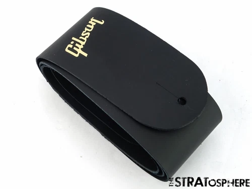 Gibson Black Leather GUITAR STRAP for Les Paul Junior Model Gold Logo!