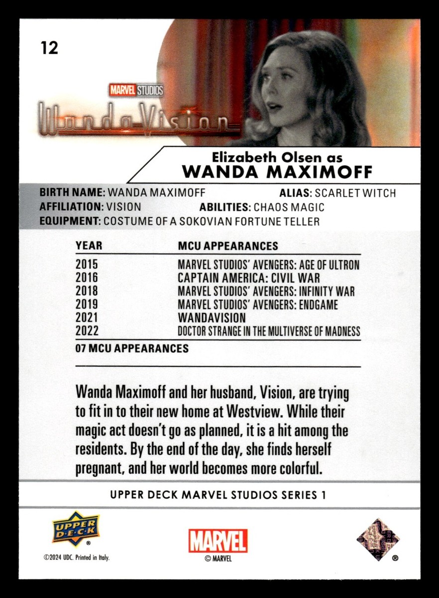 upper deck Marvel ワンダ・マキシモフ エリザベス・オ 2022 Upper Deck Marvel Studios' WandaVision Elizabeth Olsen