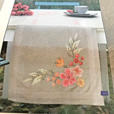 Vervaco Embroidery Needlepoint Kit - Cotton Table Runner Fawn with Pink Flowers