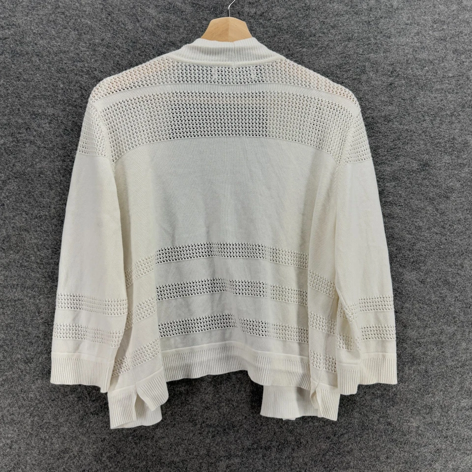 Cárdigan Kasper Mujer XL Blanco Rayas Manga Larga Frente Abierto Algodón Informal Foto 2 de 4