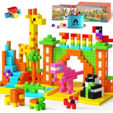 65 PCS Magnetic Blocks Set, 1" Magnet Building Blocks with Toy Eyes and Stora...