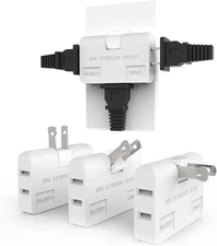3 Way Flat Wall Outlet Extender Safe AC Adapter - 2-Prong Swivel Mini Indoor Wal