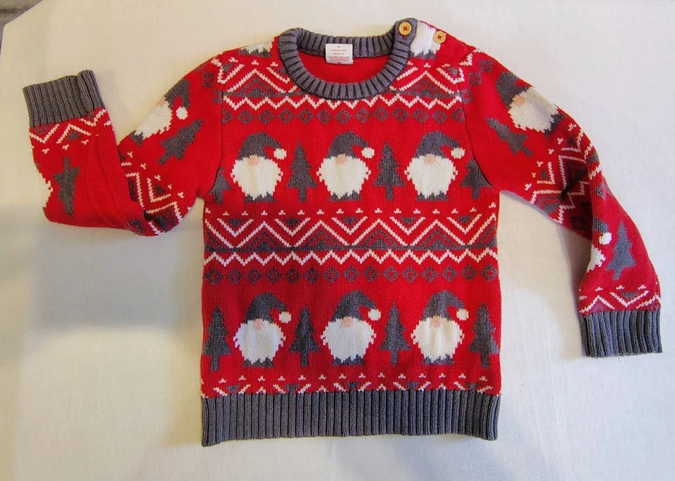Suéter Tejido Pesado Gnomo FEO FEO Navidad/Vacaciones Holiday Time Rojo para Niños Talla 5T. Foto 3 de 4
