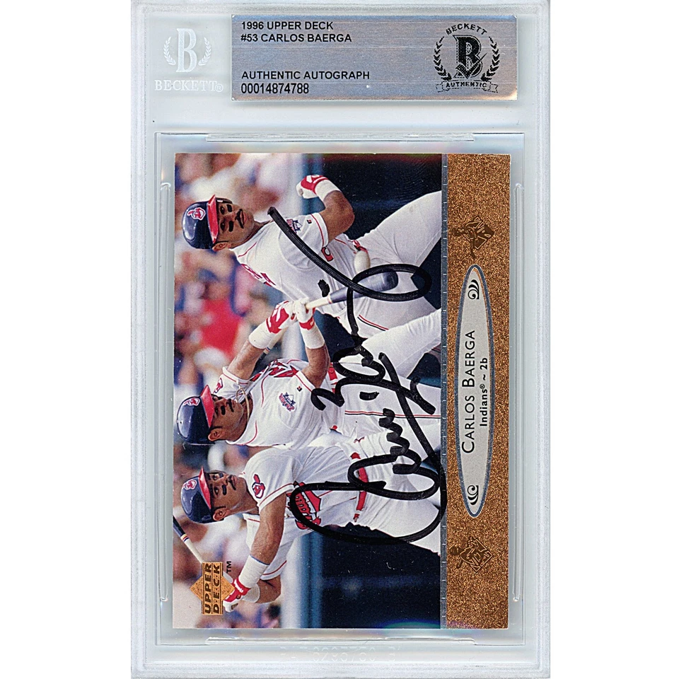 Carlos Baerga Signed 1996 Upper Deck #53 Cleveland Indians Beckett BAS Slab Auto - Image 2 of 4