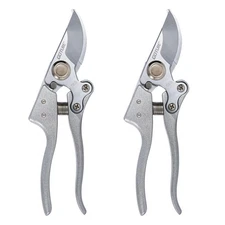 2Pcs Silver Garden Shears, SK5 Steel, Pruning, Gardening, Scissors, Tools, Set