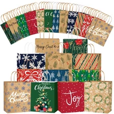 24PCS Christmas Gift Bags Christmas Kraft Paper Reusable Small Gift Bags Bulk